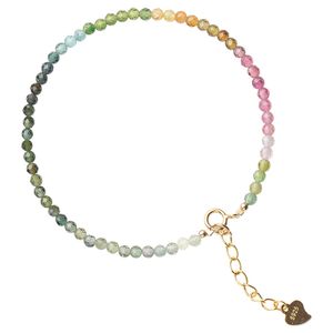 Extrêmement fin 2 mm arc-en-ciel petit brin de tourmaline bracelet femme Vanves pierre or 14 carats dégradé Ins intérêt spécial bracelet en cristal clair