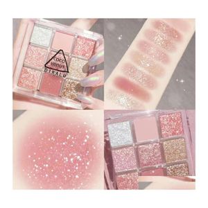 Fard à paupières 9 couleurs pressées mat paillettes palette imperméable longue durée fard à paupières pigment diamant miroitant nu brillant maquillage goutte Del Dhd8V