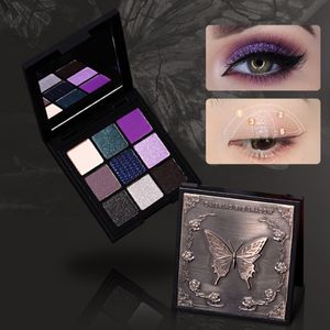 Sombra de ojos 9 colores Paleta de sombras de ojos de mariposa Punk Smoky Black Purple Glitter Mate Maquillaje de ojos brillante Cosméticos en polvo prensado 230727