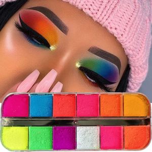 Paleta de sombras de ojos, 12 colores, pigmento fluorescente de neón mate, paleta de maquillaje metálica, paleta de sombras de ojos con brillo, polvo para decoración de uñas 231110