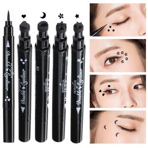 Eye Shadow Liner Combination Double Head Moon Star Heart Flower Liquid Eyeliner Pen Black Stamp Makeup Seal Pencil Waterproof Cosmetic 231102