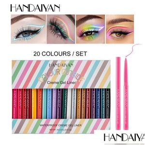 Combinación de sombra de ojos/delineador Handiyan 20 colores de lápiz Matic Lápices delineadores de ojos de colores Set Impermeable Rotar Crema Gel Alto pigmento Dhd6H