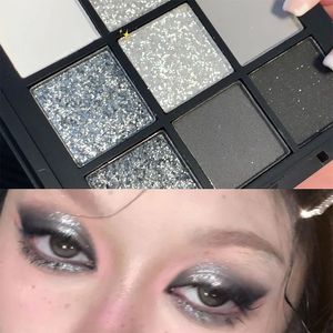 Palette de fards à paupières Punk Smokey mat, paillettes scintillantes, pigments 9, 4 couleurs, tons froids, gris, noir, maquillage, cosmétique, 231129