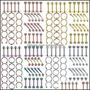 Eyebrow Jewelry Body 40Pcs Surgical Steel Bk Nose Tongue Bar Labret Piercing Set Horseshoe Ring Lot Pack Drop Delivery 2021 Eb40U