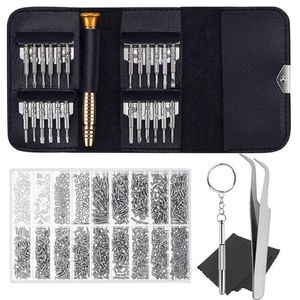 Kit de reparación de anteojos con juego de destornilladores de precisión para anteojos de sol de 25 piezas y tornillos para anteojos de 1000 piezas