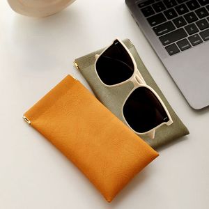 Eyeglasses Accessories 4 Color Soft Leather Reading Glasses Bag Case Waterproof Solid Sun Pouch Simple Eyewear Storage Bags 230628