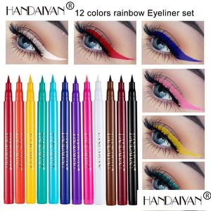 Eyeliner Handaiyan 12 colores Matte Liquid Pencil Set Impermeable Rainbow Candy Color Eye Liner Drop Delivery Salud Belleza Maquillaje Ojos Dhe0A