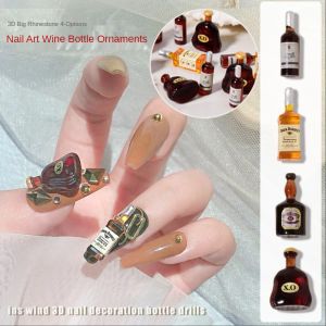 Eyeliner al por mayor 100pcs Diseño de arte de uñas Botella de vino 3D Difrenón para uñas, suministros de adornos de manicura de resina para profesionales