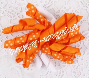Curlies loop Ribbon Korker hair bows clips M2M Gymboree style prints dot Girl women Corker hair ties Accessories 20pcs PD007