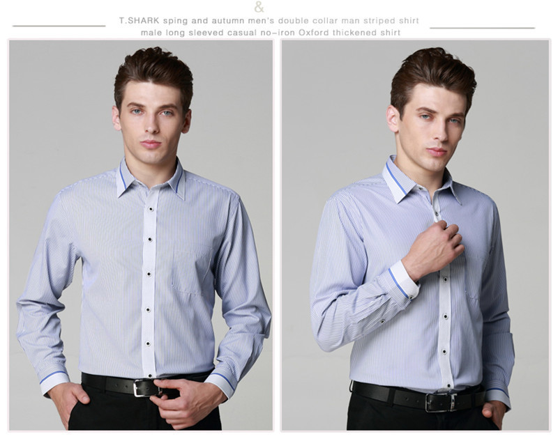 Wholesale-New High Quality Men Casual Slim Fit Shirt Cotton With Modal Long Sleeve Striped Mens Stylish Dress Shirts Free Shipping