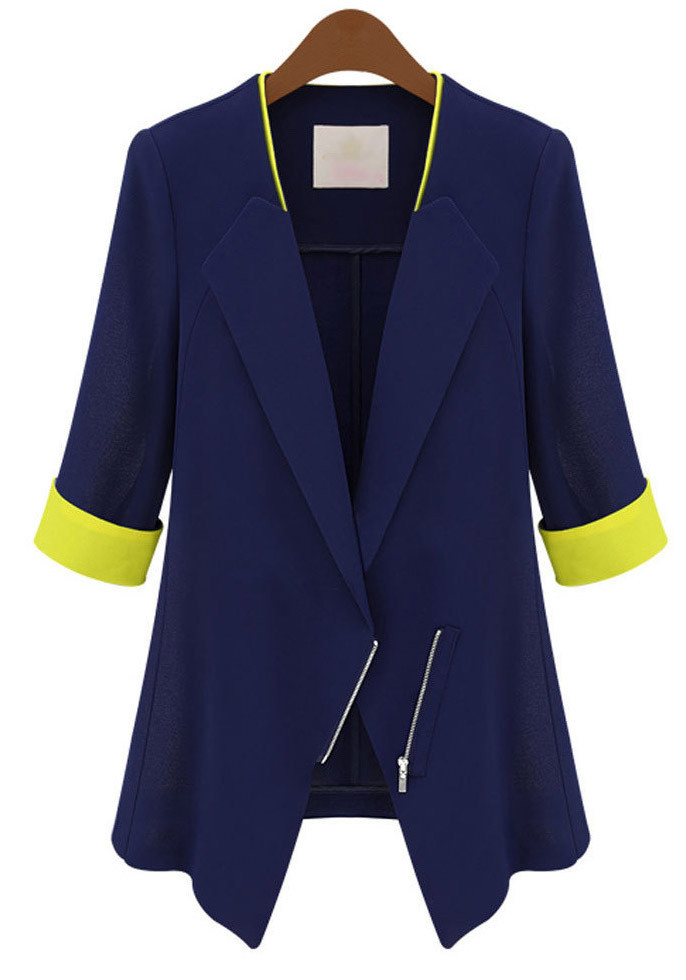 Celeb Womans OL Lapel zipper Fifth sleeve Slim Suit Jacket Thin Blazers Coat UK Store