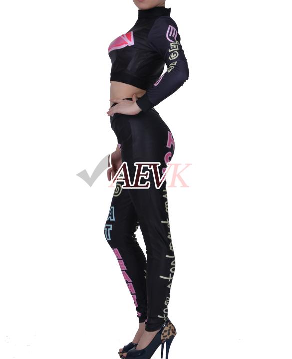 Autumn Women Sexy Jumpsuit Lip Rompers Printing Bodycon Playsuit Bodysuit 2 Piece Club Bandage Jumpsuits S M L #6 SV004560