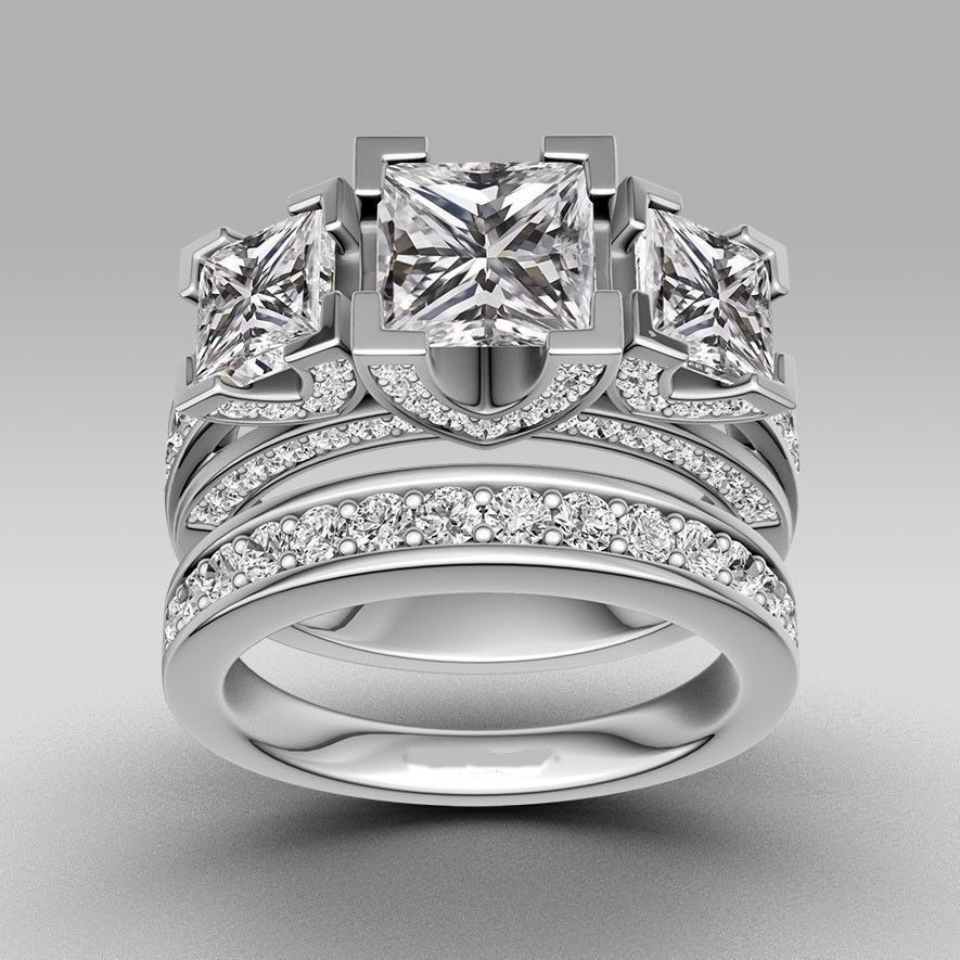 Vintage Professional Jewelry Princess cut 925 sterling silver filled Three stones White sapphire Simulated Diamond Wedding Engagement Ring
Vintage Professional Jewelry Princess cut 925 sterling silver filled Three stones White sapphire Simulated Diamond Wedding Engagement Ring