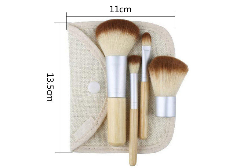 DHL free 4PCS Natural Bamboo Handle Makeup Brushes Set Cosmetics Tools Kit Powder Blush Brushes with Hemp linen bag