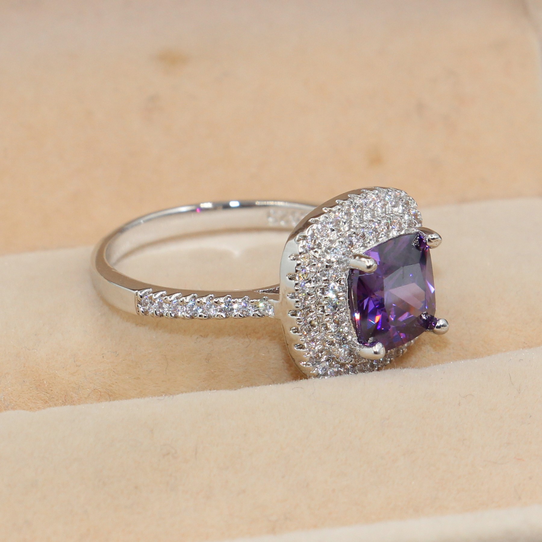 Elegant Amethyst Diamonique Ring: 8mm Emerald Cut Wedding Ring in Sterg Sier (Size 5-11)