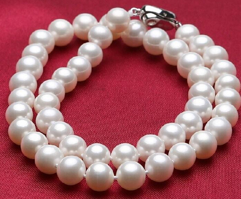 New Fine Pearls Jewelry 9-10mm nearly flawless white circle of natural seawater pearl necklace 18inch most suitable gifts от DHgate WW