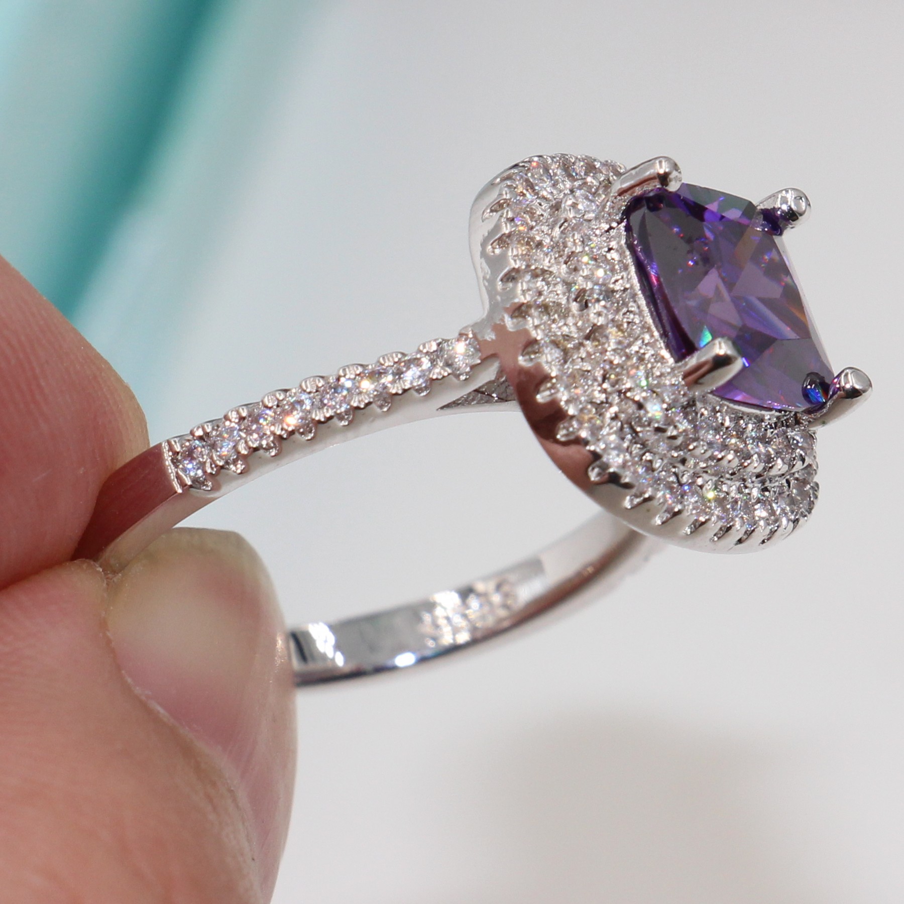 Elegant Amethyst Diamonique Ring: 8mm Emerald Cut Wedding Ring in Sterg Sier (Size 5-11)