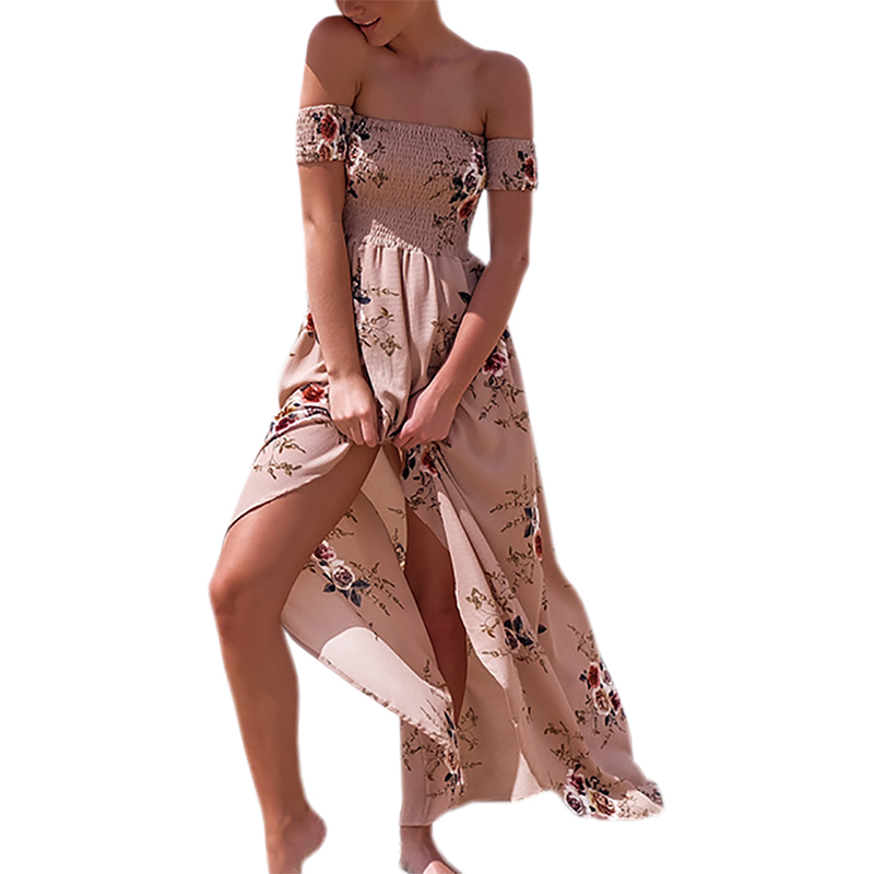 Beach Dresses Summer Women Sexy Slash Neck Long Boho Dress Vintage Chiffon Pattern Maxi 2017 Floral Print Vestidos Mujer GV641 q171122