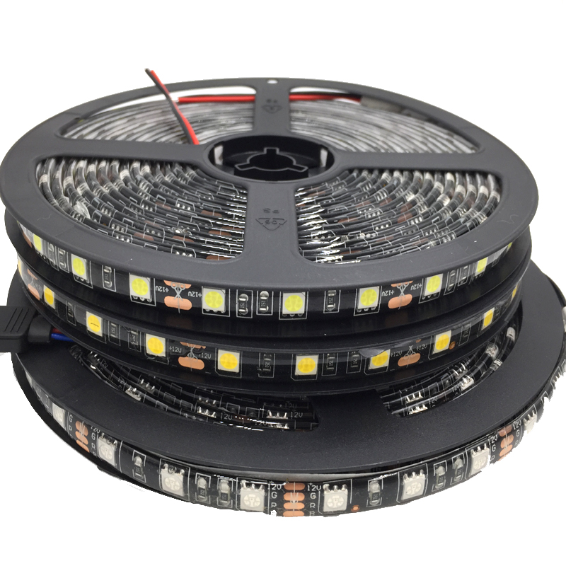 5050 Black PCB LED Strip IP65 Waterproof DC12V 60LEDM 5Mlot White Warm White Red Green Blue RGB