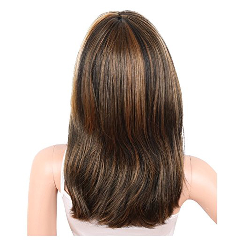 14" Women's Short straight Synthetic Wigs With Bangs Natural Black/Brown Wigs for Women Heat Resistant