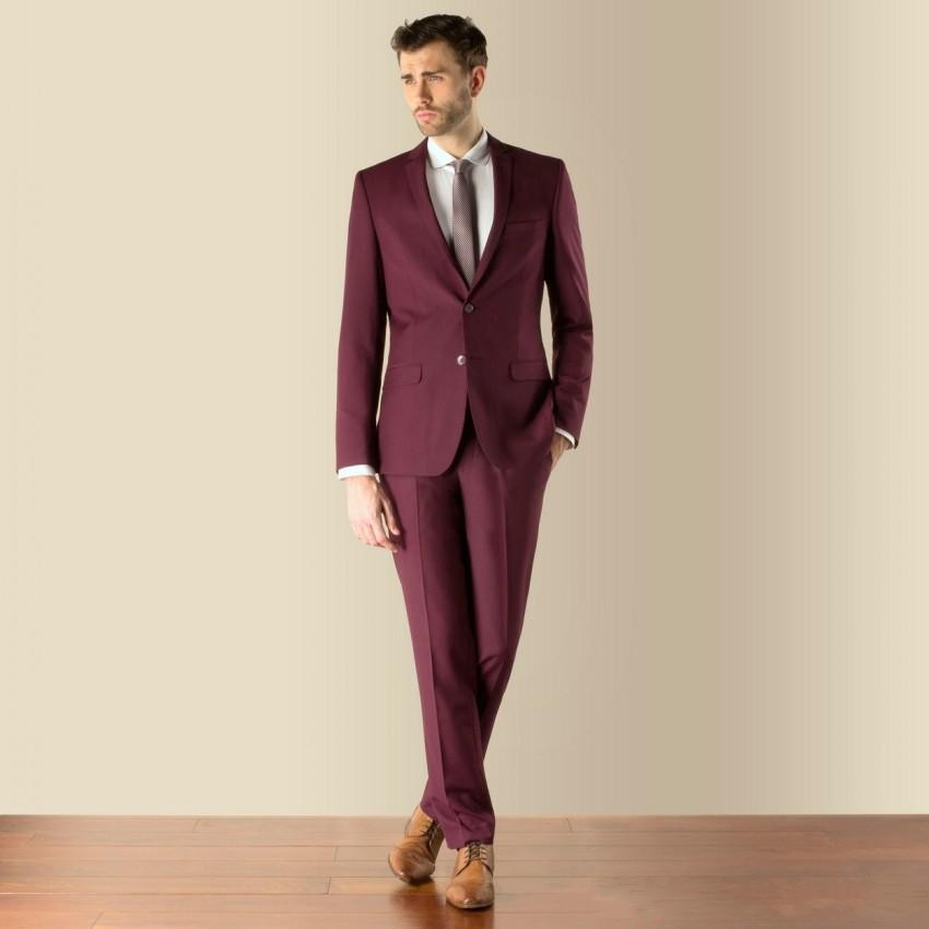 3 pieces Suit Side Vent Dark Red Groom Tuxedos NotchedLapel Two Button Best Men tton Best Men Wedding Suit Prom Dresses (Jacket+Pants+Tie)