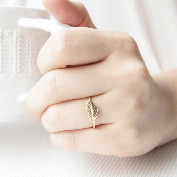10PCS- R031 Gold Silver Simple Nature Leaf Ring Cute Olive Maple Plant Tree Leaf Ring Feather Ring Vine Rings for Ladies Women