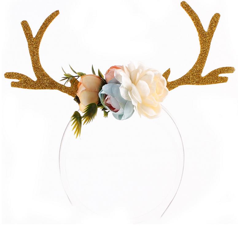 Women Girls Flower Crown Hair Sticks Deer Antler Ears Flower Hairband Headband Christmas Party Costume Headbands Birthday headwear handmade