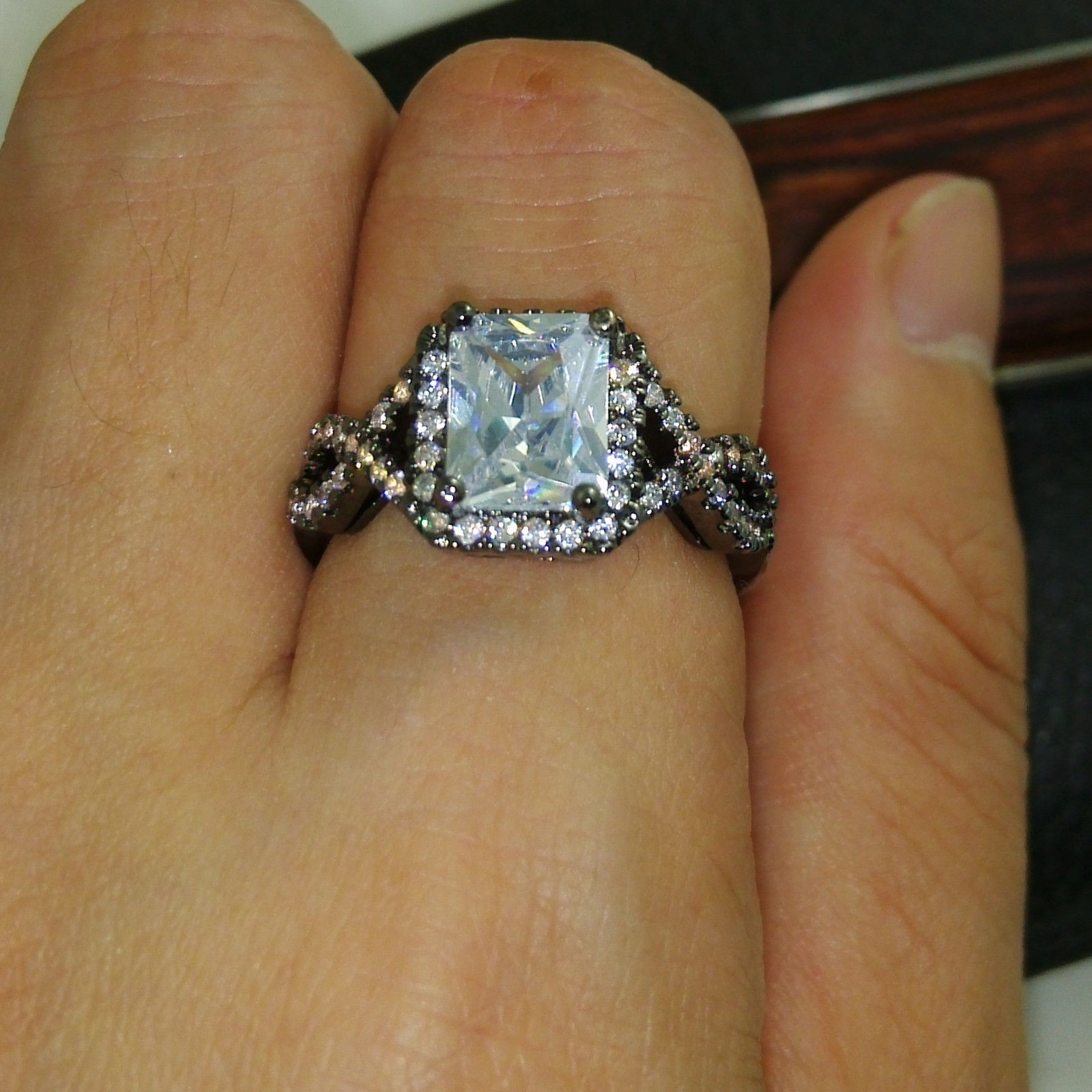 Size 5-10 Vintage princess Engagement Jewelry 10kt black gold filled white topaz Gem women simulated Diamond Wedding cross Ring set gift