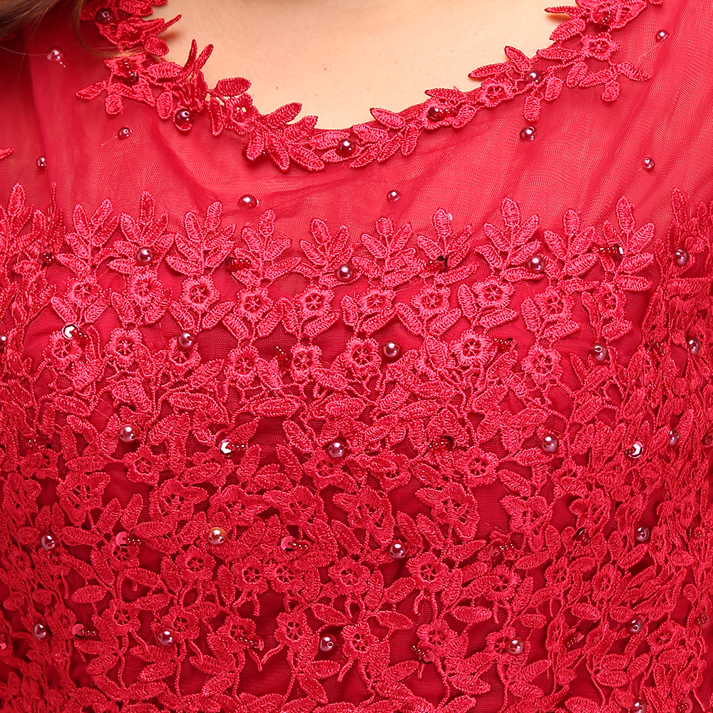 Real Image Plus Size Red Lace Long Evening Dresses Tulle Lace Beaded Floor Length Formal Bridesmaid Dresses CPS299