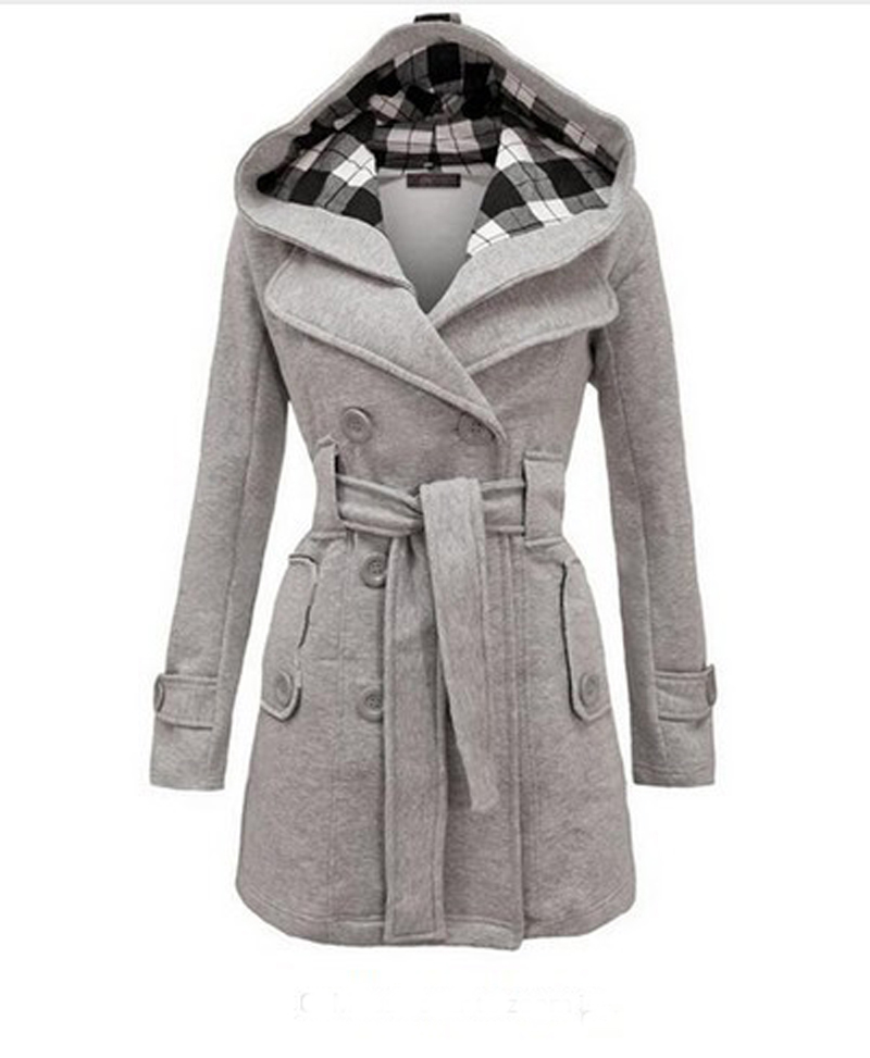 Whole Womens Fashion Woolen Double Breasted Pea Coat Casual Hoodie Winter Warm Jacket2556815