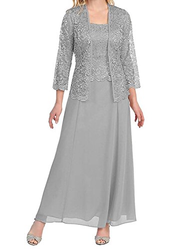 Online Three Pieces Mother Of The Bride Dresses With Jacket Chiffon Full Lace Applique Plus Size Mother of The Bride Dress Formal Gowns
