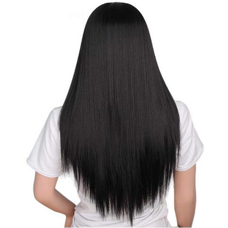 Fashion Long Straight Hair Cosplay Wig Party Black Heat Resistant Middle part Women Synthetic Free Wig Cap