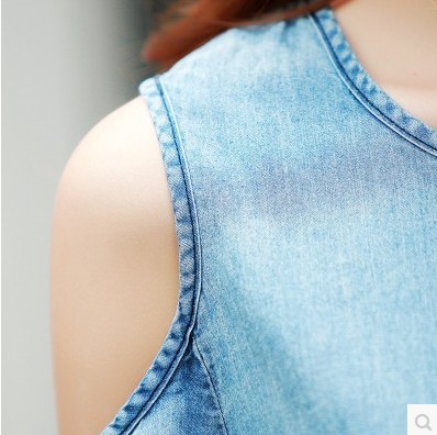 2015 Summer New Fashion Plus Size Strapless Lotus Sleeve Round Neck Short Sections Dress Women's Solid Denim Dress Free Shipping FG1511