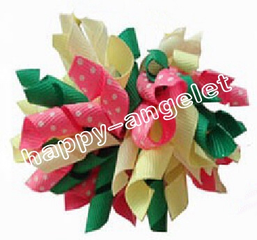 Random 4" M2M Gymboree style prints dot Curlies loop Ribbon Korker hair bows clips Girl/women Corker hair bobbles Accessories 50pcs PD007