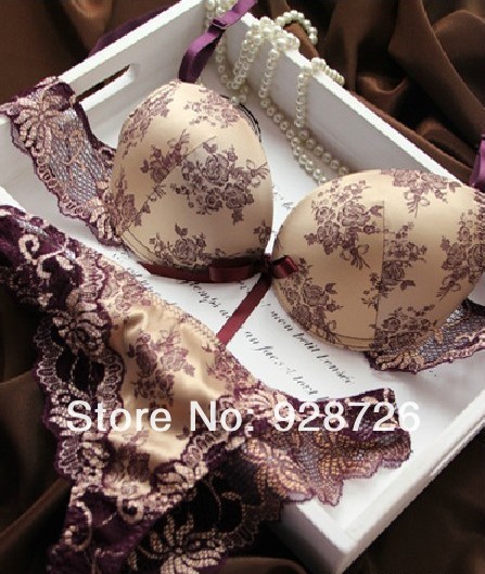 Wholesale-famous brand sexy lace women print bra set silk and satin big size women underwear set push up bra and panties