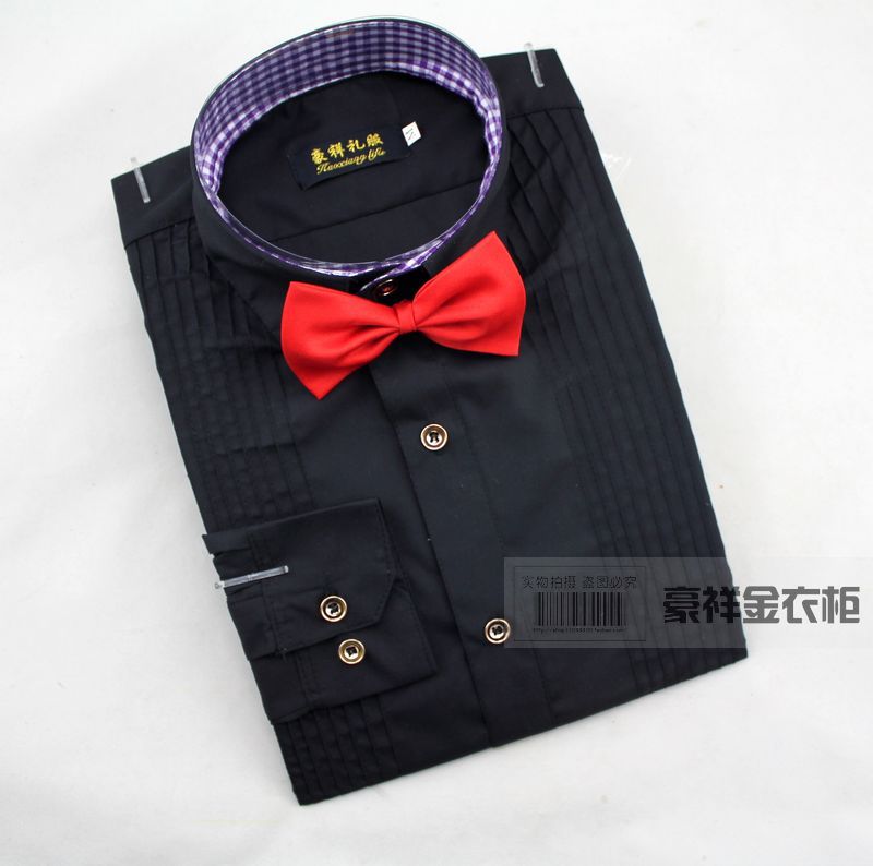 Wholesale-2016 New 6 color Cotton Men Long Sleeve French Cuff Shirts tuxedo Groom Wedding Prom Shirts Bridegroom vest Man Party Shirts