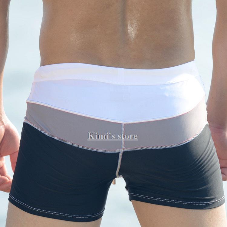 Wholesale-Fashion Sexy Boxer Swimming Trunks, Men's of Low Waist Seamless Bermuda Beach Bathing Suit / Mens Beachwear Bikini Trunks