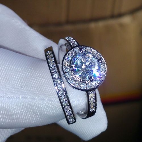 Elegant 6-10 Band Round Cut Topaz Wedding Ring Set in 10k White Gold Fill