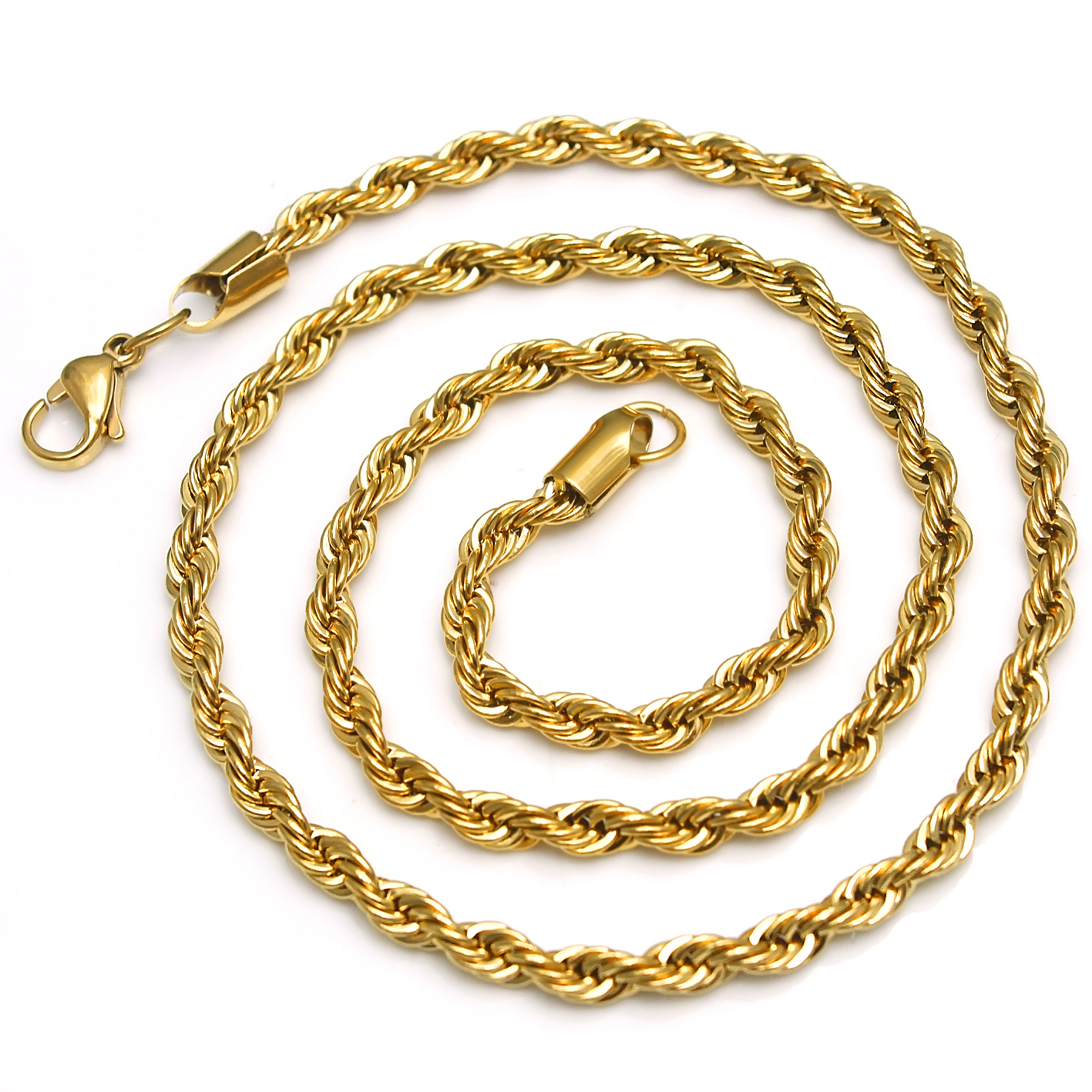 New XMAS /Valentine GIFTS Gold Plated Pure 316L Stainless steel Charming Twist Rope Chain Link Necklace Hotsale Women Men Jewelry 4mm 24''