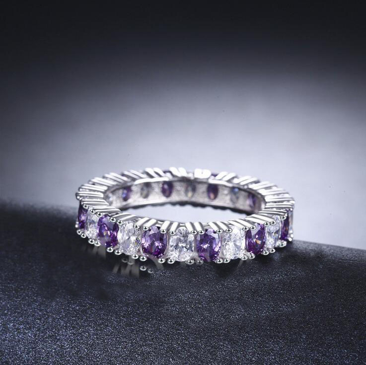 Sterg Amethyst Ring: Sier Engagement Wedding Band Ring for Women bc2e