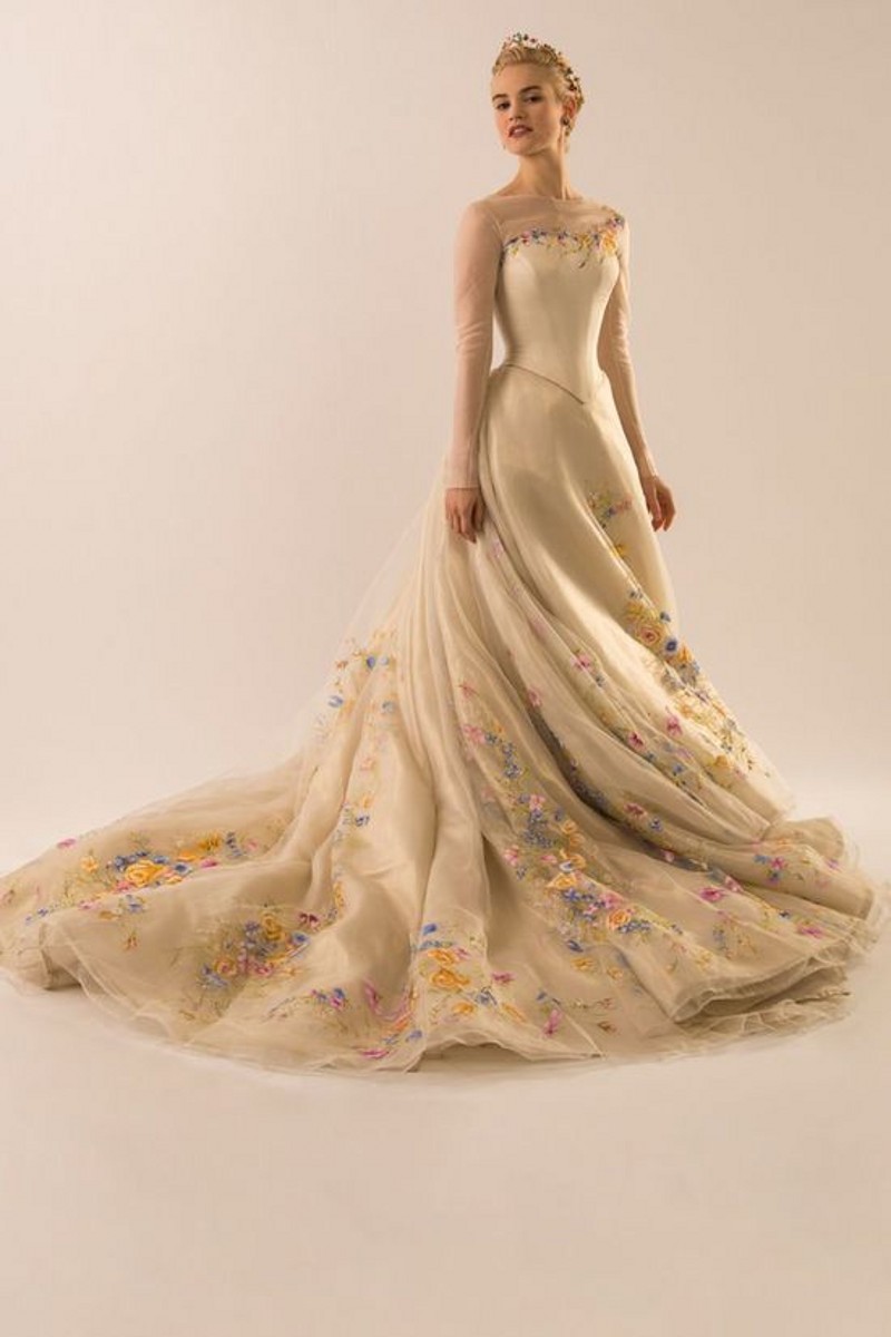 Formal evening dresses 2015 Sheer Neck Appliques Chapel Train long sleeve prom dress Zipper Back Cinderella ball gown Tulle bridal Gowns
