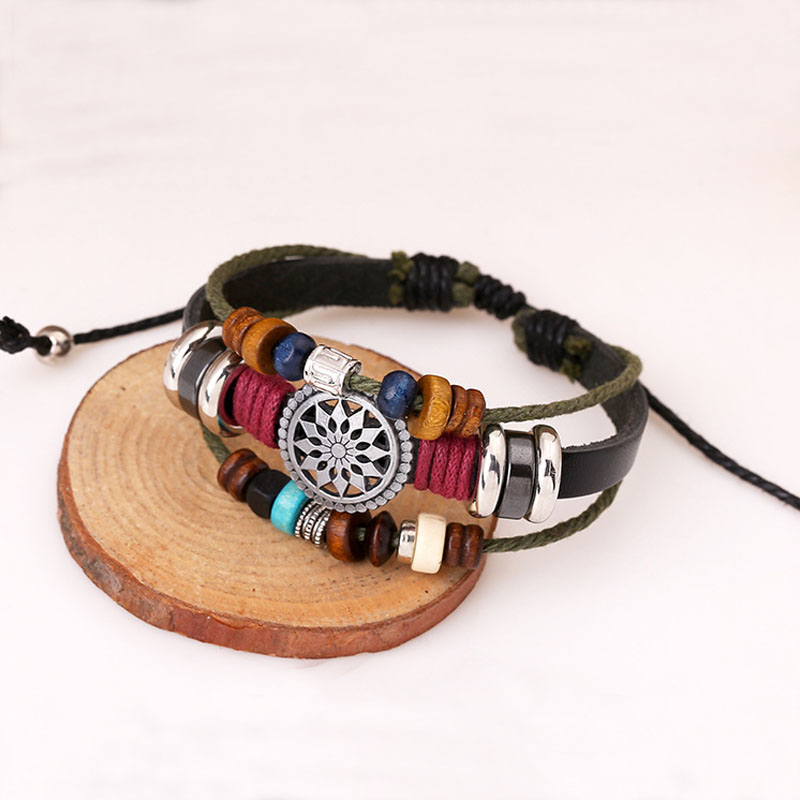 Hollow Flower Leather Stack Bracelet Charm Adjustable Multi Layered Bead Bracelets Women Mens Fashion Jewelry Will and Sandy