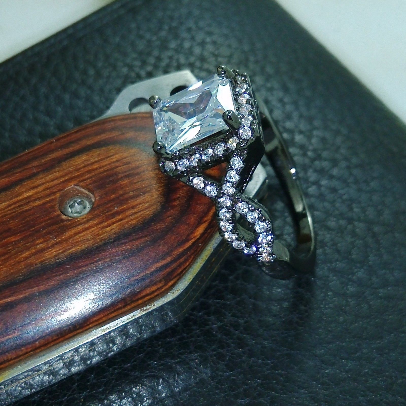 Size 5-10 Vintage princess Engagement Jewelry 10kt black gold filled white topaz Gem women simulated Diamond Wedding cross Ring set gift