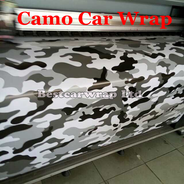 Arctic Camo Vinyl Black white grey Car Wrapping With Air Release Snow Camouflage Wraps Car Styling Covers Film Car Stickers 1.52 x 30m/Roll
