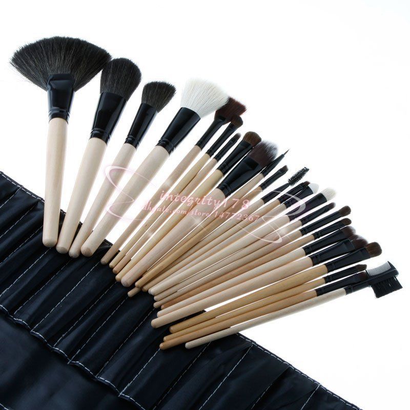 wood color 24Pcs Professional Makeup Brushes with Goat Hair Cosmetic Brush Set Kit Tool with soft case DHL