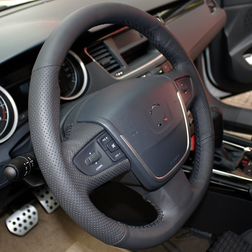 Steering wheel covers Case for PEUGEOT 508 Genuine leather DIY Car styling Wheel cover Hand sewing leather car covers