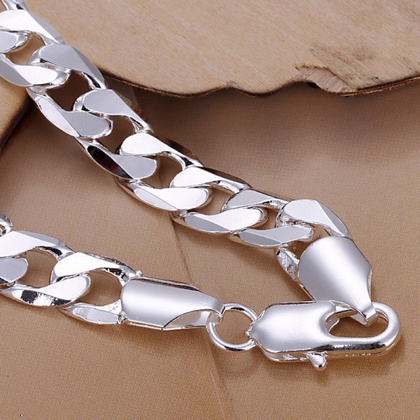 Hot sale best gift 925silver 8M flat sideways bracelet - Men DFMCH246,fashion 925 sterling silver plated Chain link bracelets high grade