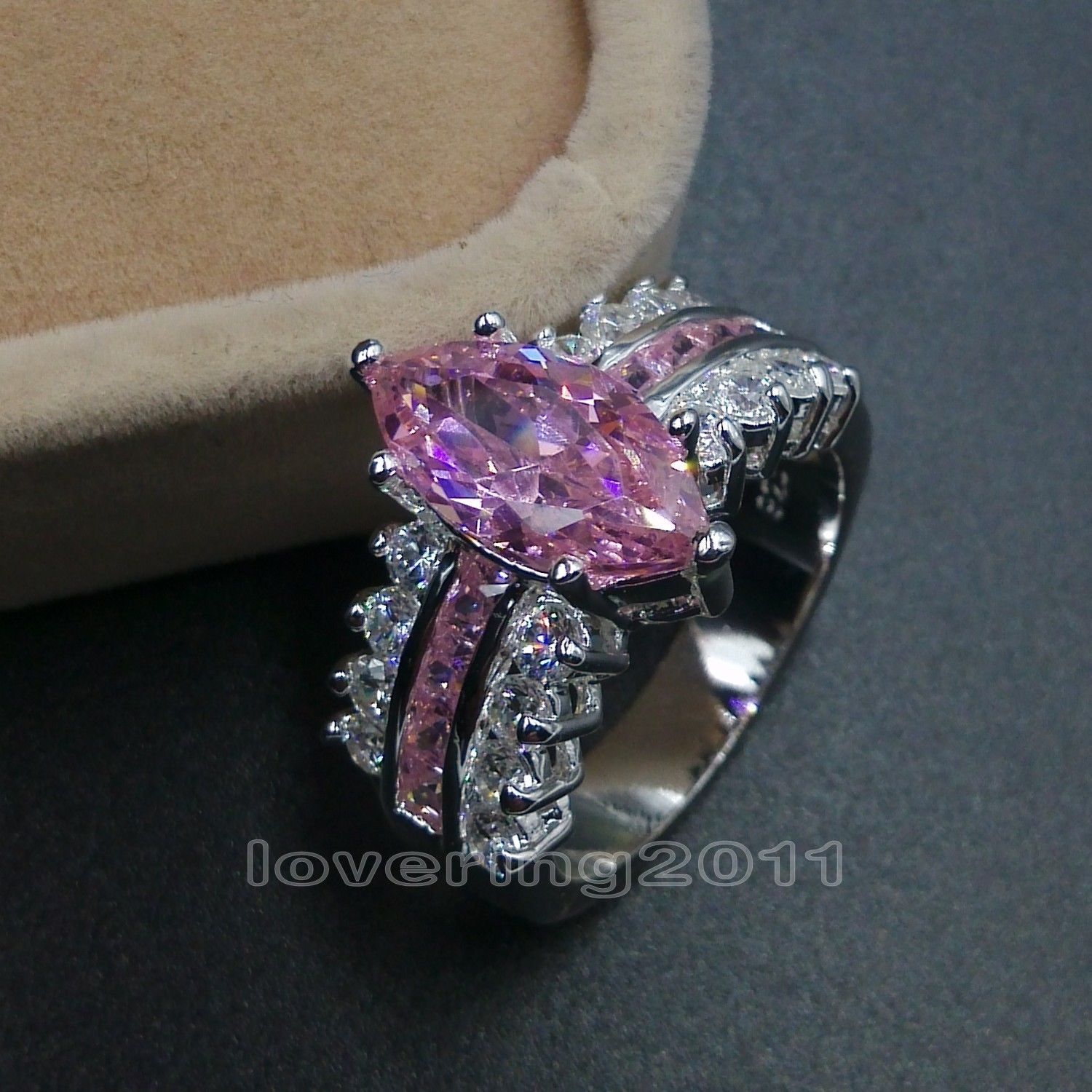 Sz 5/6/7/8/9/10 Engagement luxury Jewellery pink sapphire 925 sterling silver filled Wedding Diamonique simulated Diamond Women Ring gift