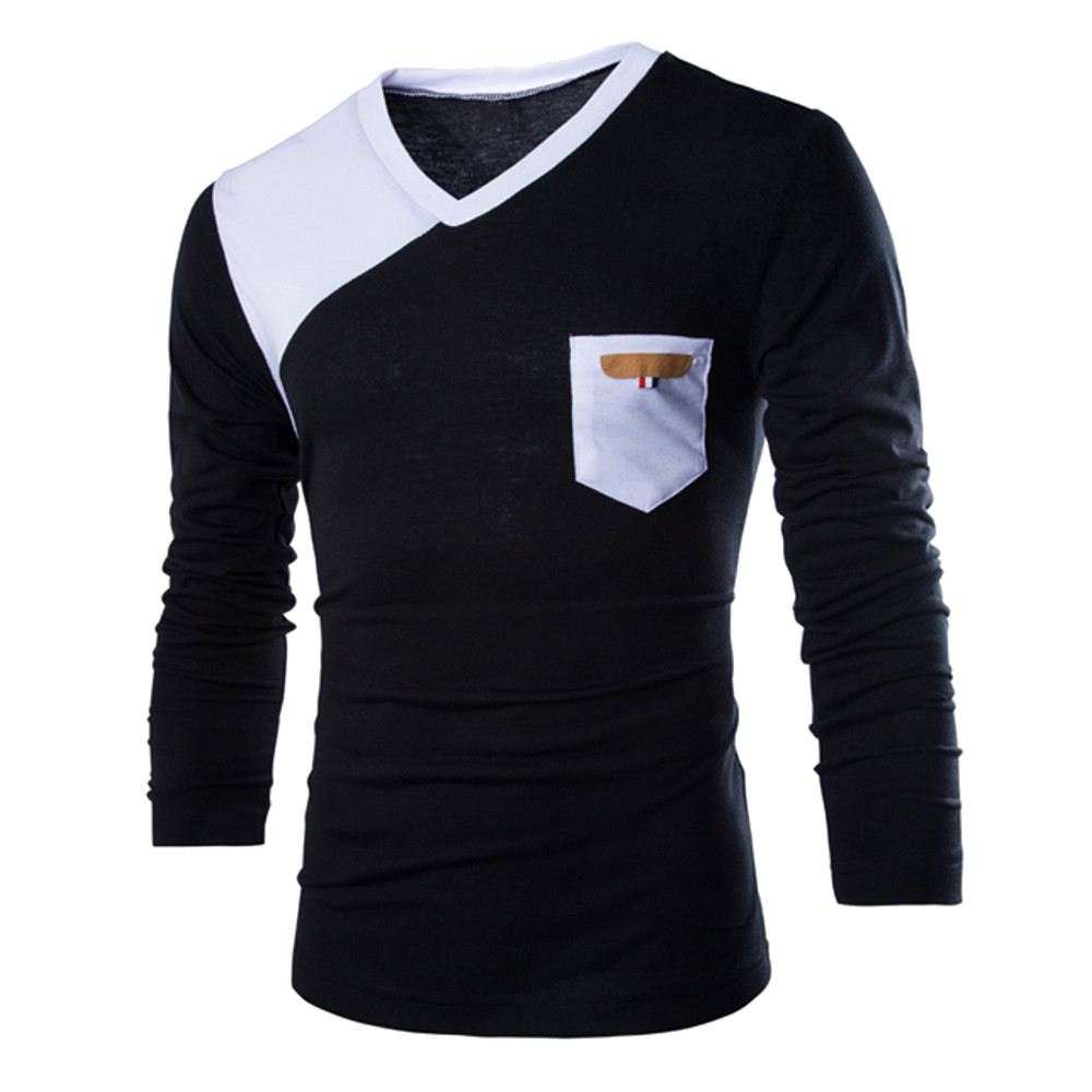 3 Colors New 2015 Autumn Fashion Mens Slim Fit Sport Gym T-Shirt Male Casual Long Sleeve V-neck Hit Color Camisetas Tops Tees FG1511