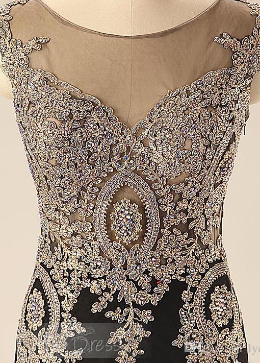 2016 Hot Sale Fashion New Arrival Charming Free Shipping Long Sleeve Appliques Sheer Neck Mermaid Black Satin Evening Dresses 1022